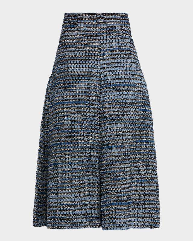 Box Pleat Denim Jacquard A-line Midi Skirt
